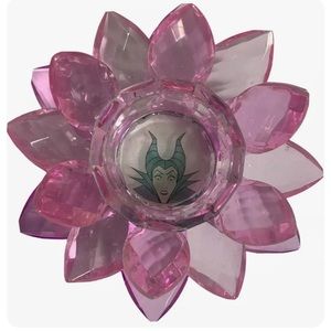 Maleficent Disney Villain Candle Votive Pink Flower Rose Glass Candle Holder New
